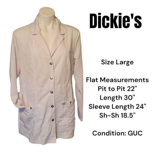 DICKIES Women's Medium White Button Up SCRUB JACKET / LAB COAT Nurse Doctor - Picture 2 of 10